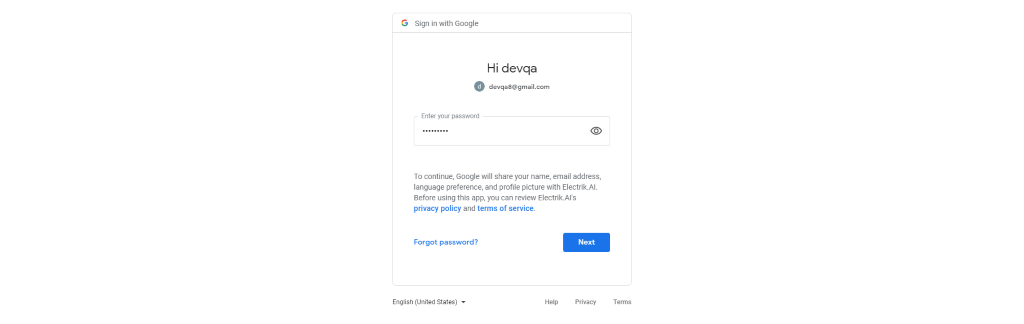 Step 7 Provide your Google Drive User Id and Password-ElectrikAI